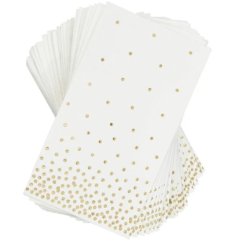 Gold Foil Polka Dot Confetti Paper Napkins for Party (4 x 8 Inches, 50 Pack)