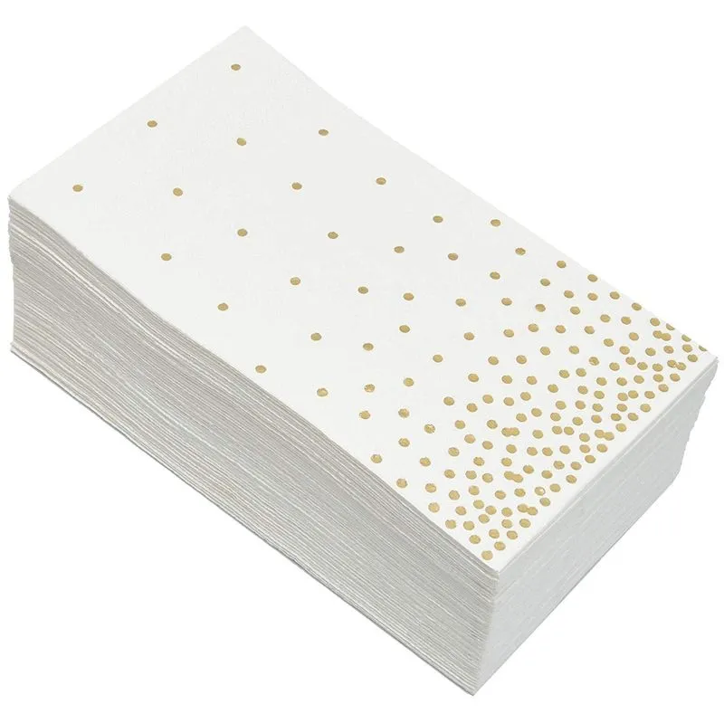 Gold Foil Polka Dot Confetti Paper Napkins for Party (4 x 8 Inches, 50 Pack)