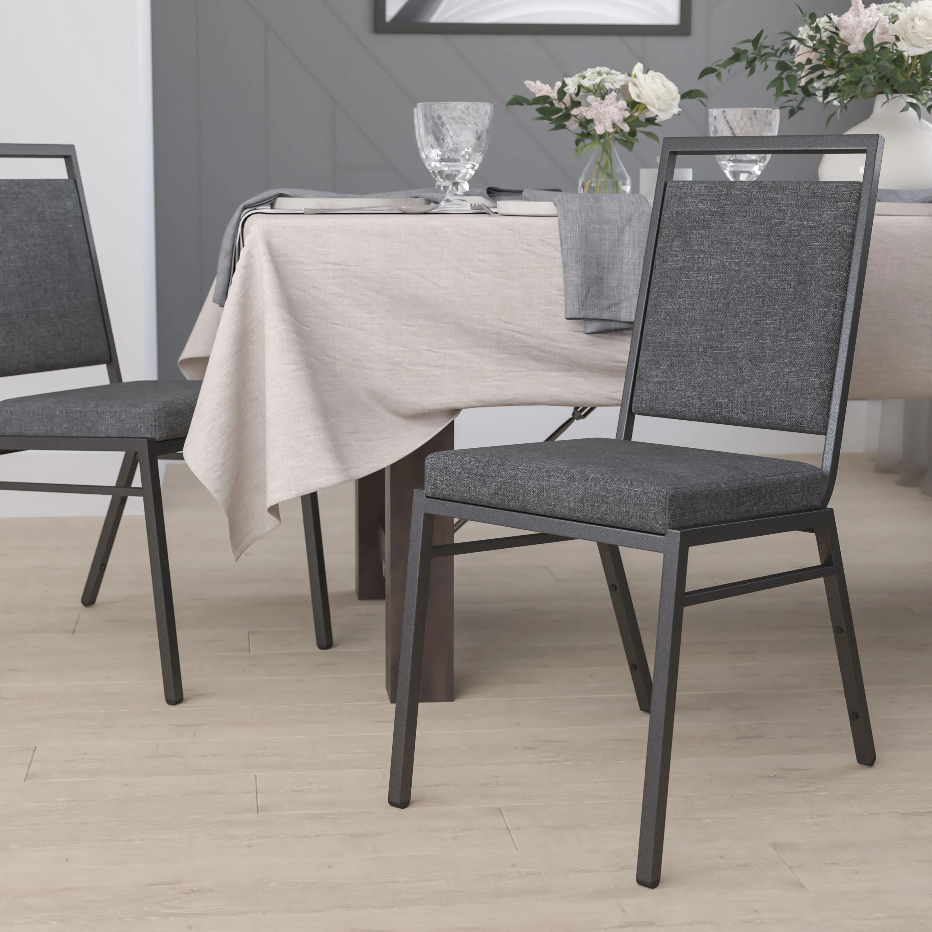 HERCULES Series Square Back Stacking Banquet Chair with Silvervein Frame