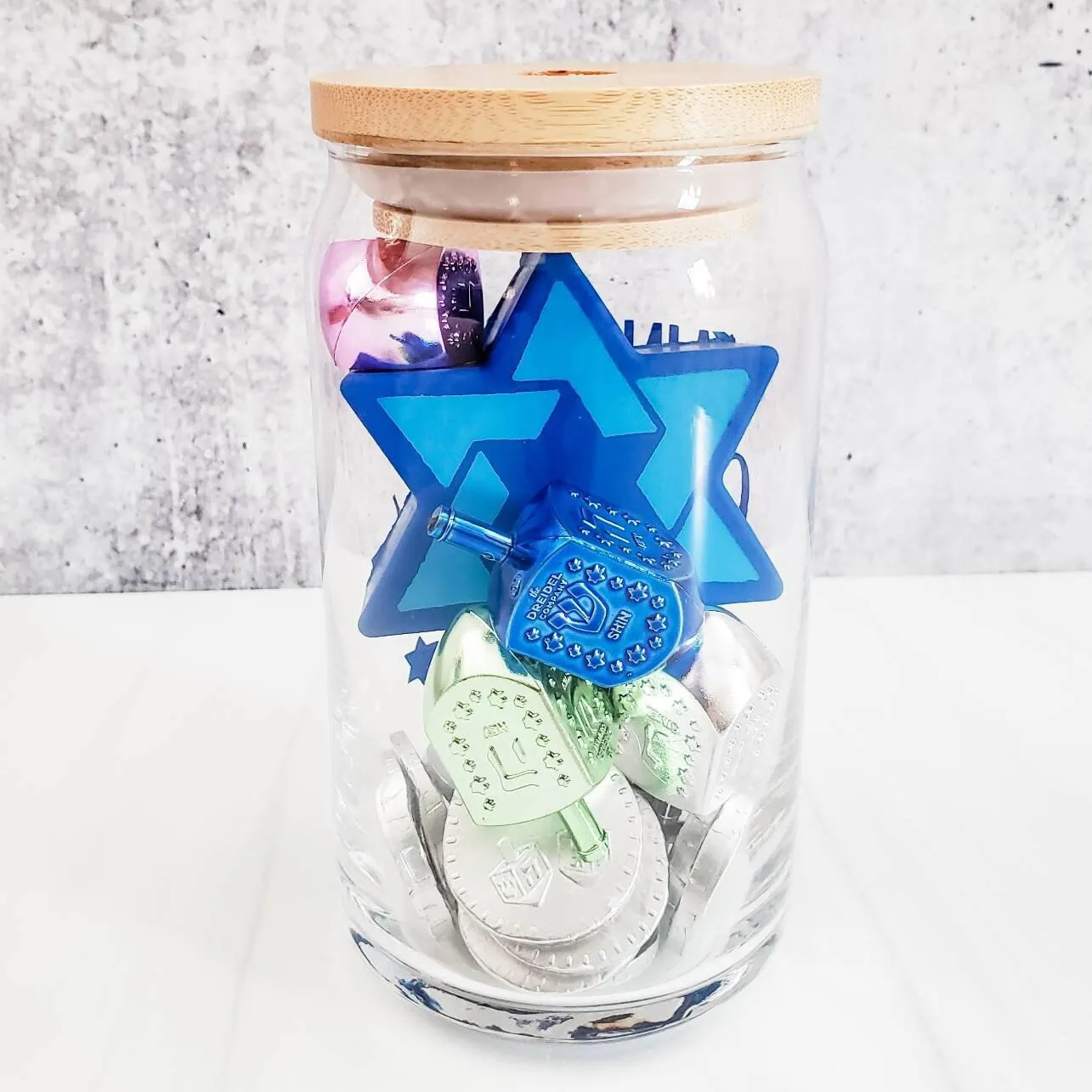 Latkes and Vodka Color Changing Hanukkah Glass Can Cup by Salt and Sparkle