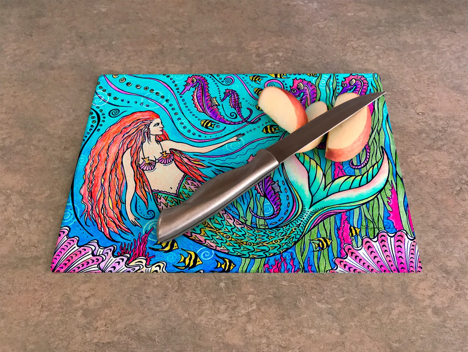 Mermaid and Seahorses Cutting Board