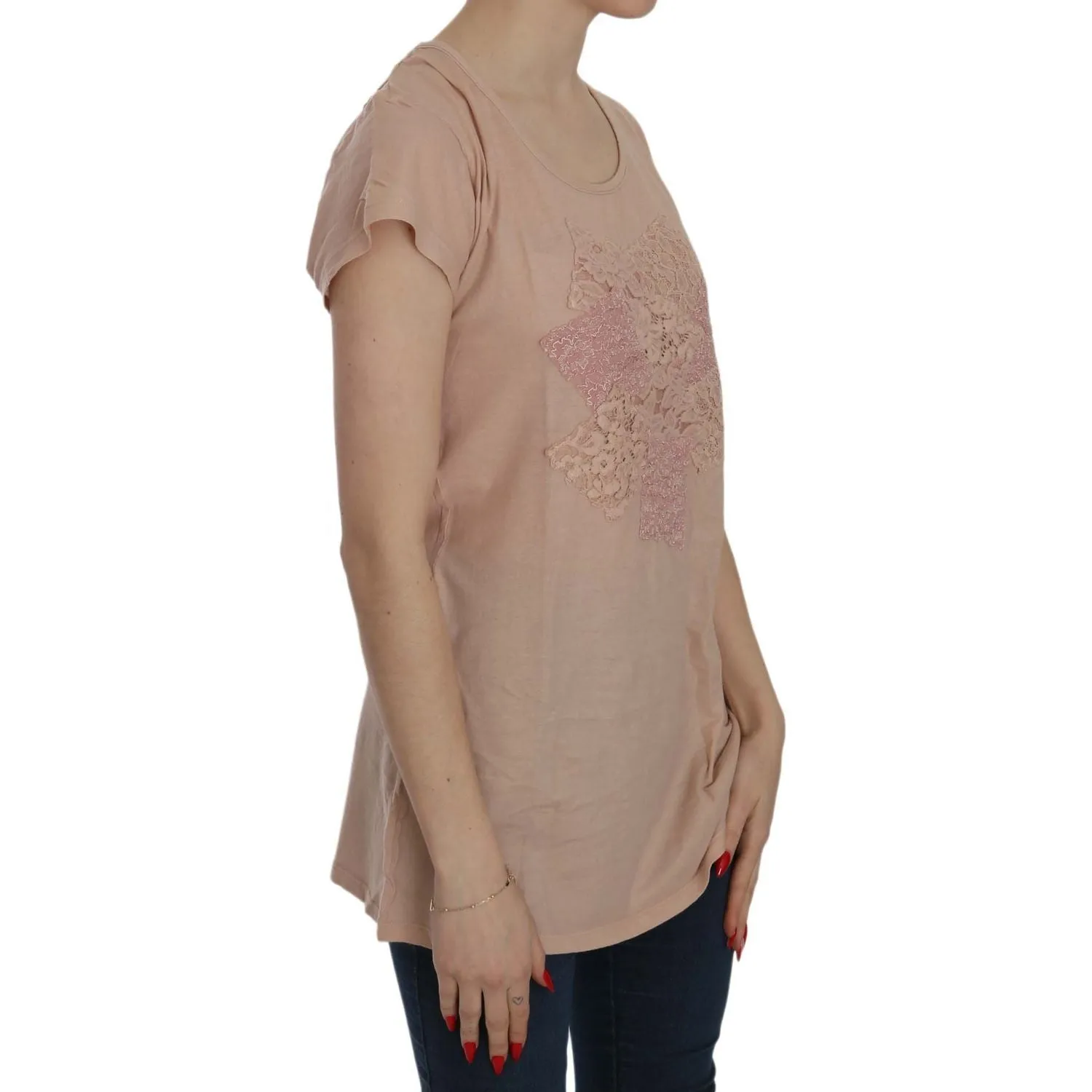 PINK MEMORIES Elegant Cream Lace Round Neck Blouse