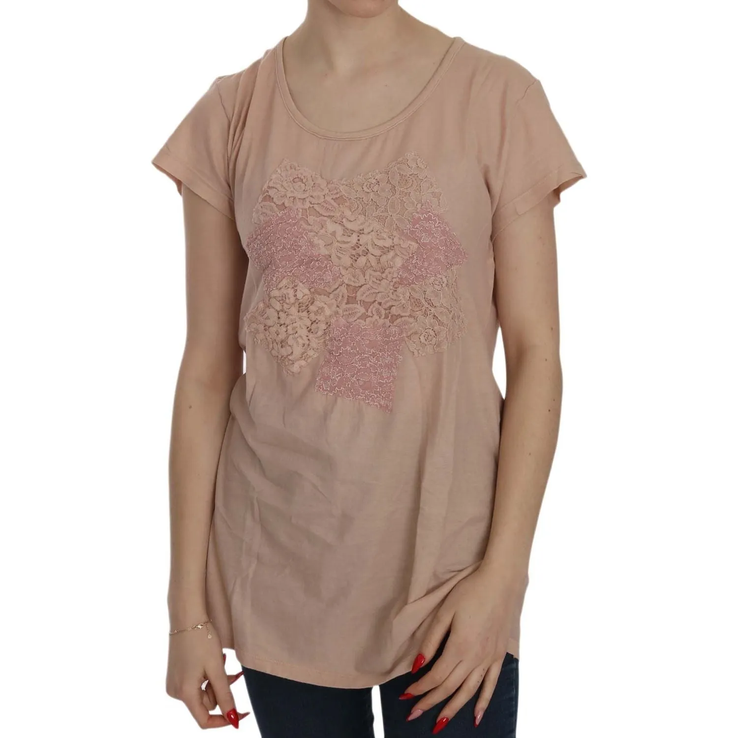 PINK MEMORIES Elegant Cream Lace Round Neck Blouse