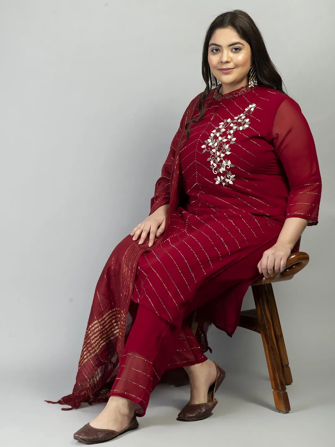 Plus Size Heavy Georgette Maroon Kurta Set