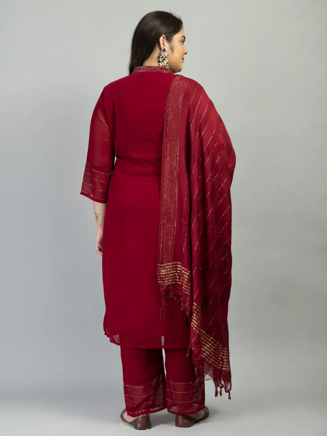 Plus Size Heavy Georgette Maroon Kurta Set