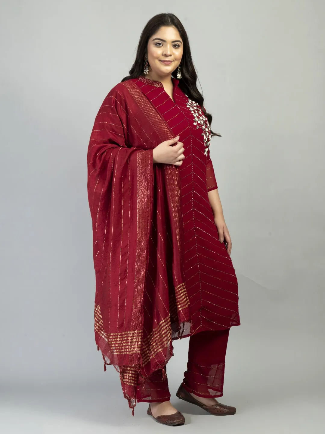 Plus Size Heavy Georgette Maroon Kurta Set