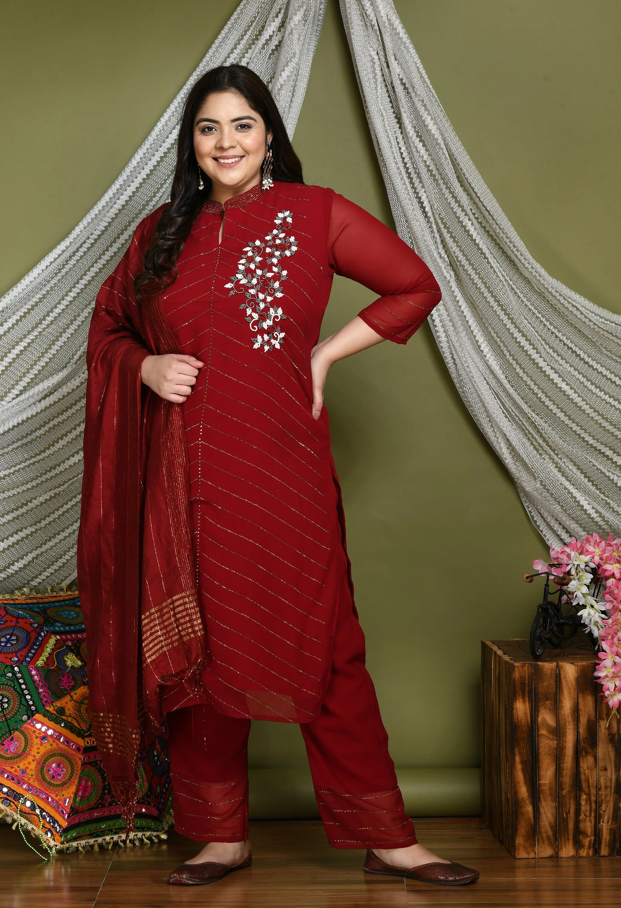 Plus Size Heavy Georgette Maroon Kurta Set