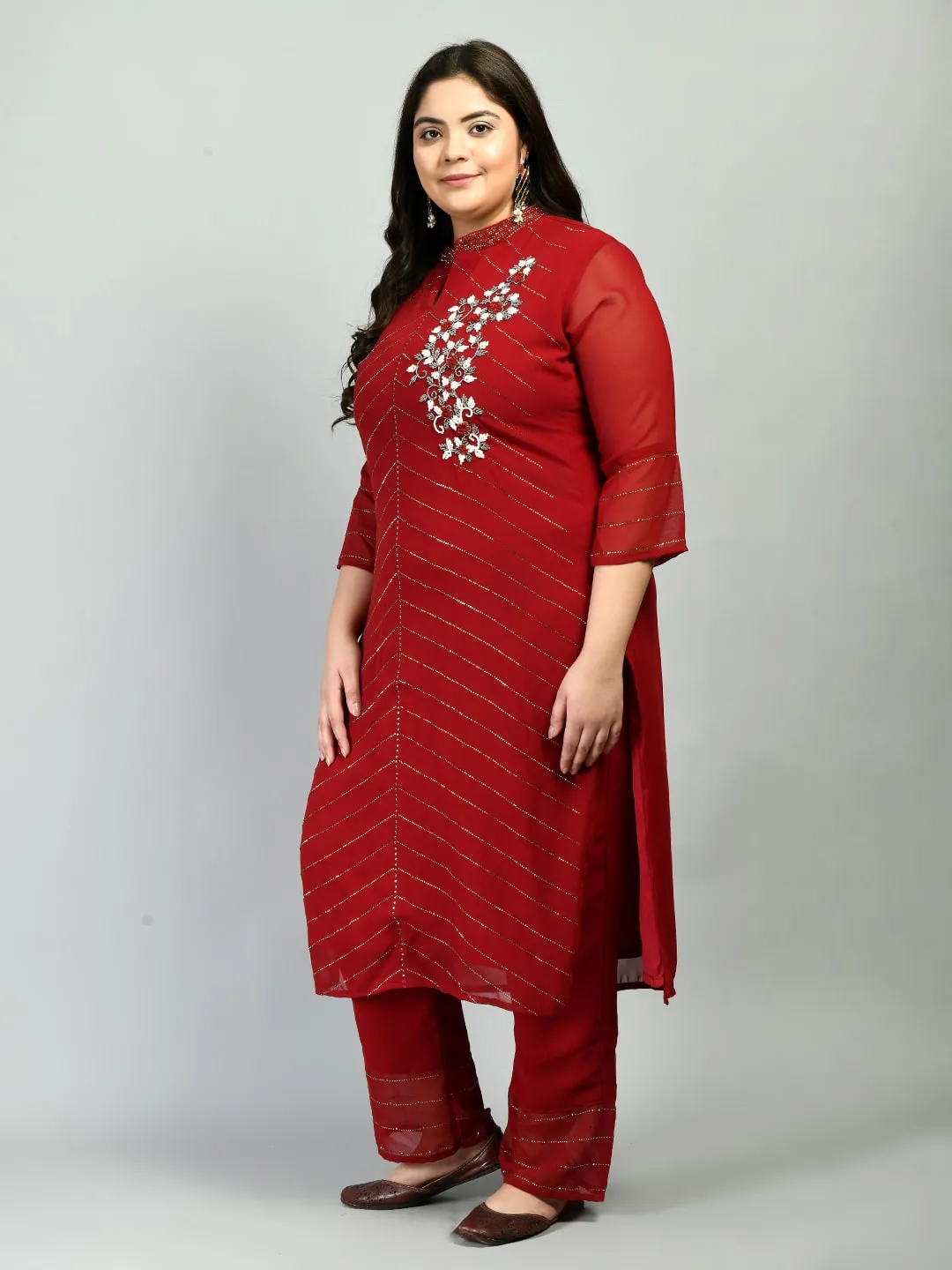 Plus Size Heavy Georgette Maroon Kurta Set