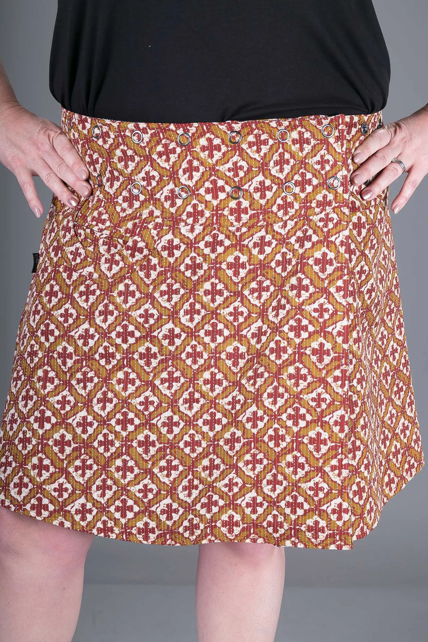 Reversible A Line Blue Brown Print with Pocket