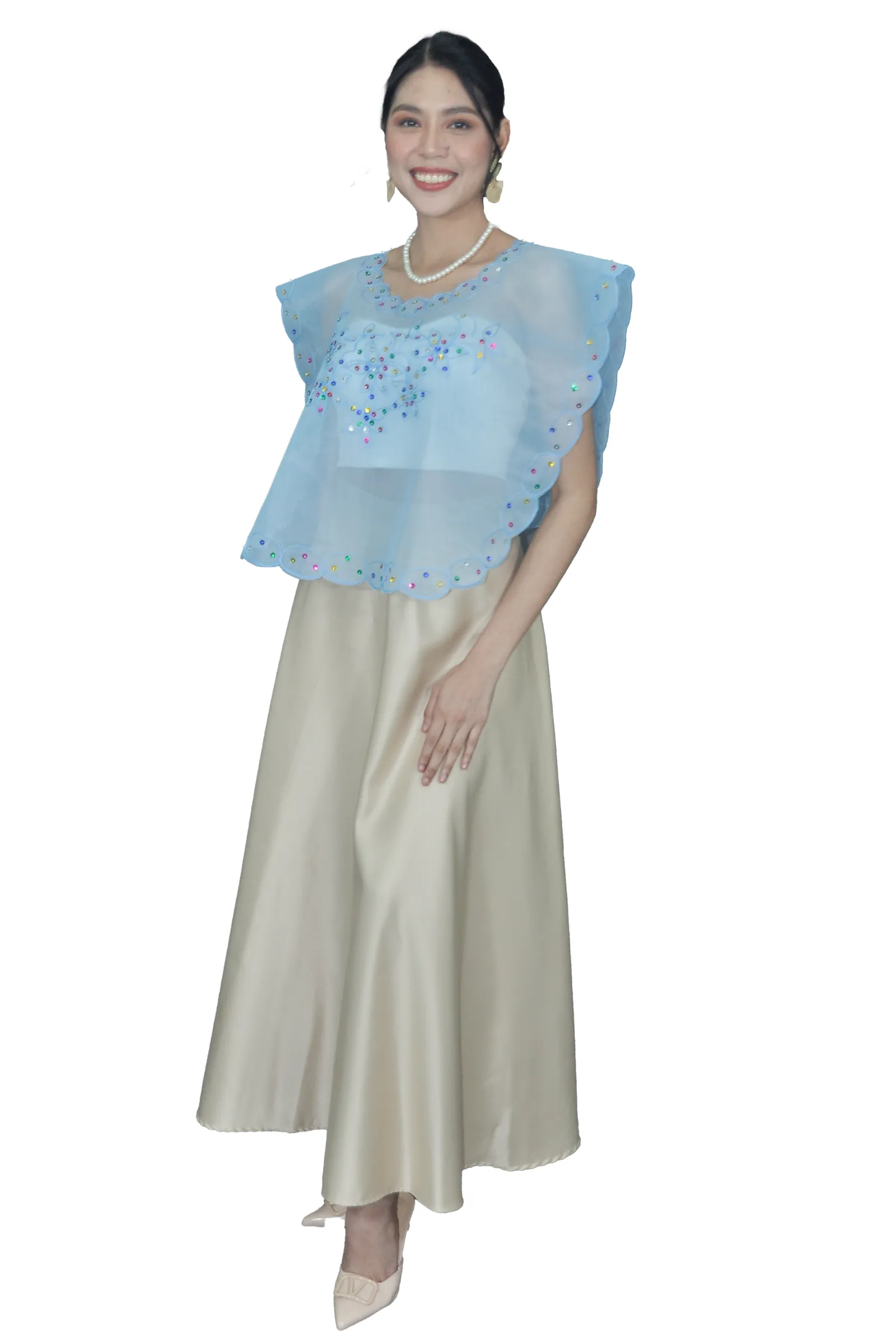 Sky Blue Kimona Filipiniana Top - Sola - JK16