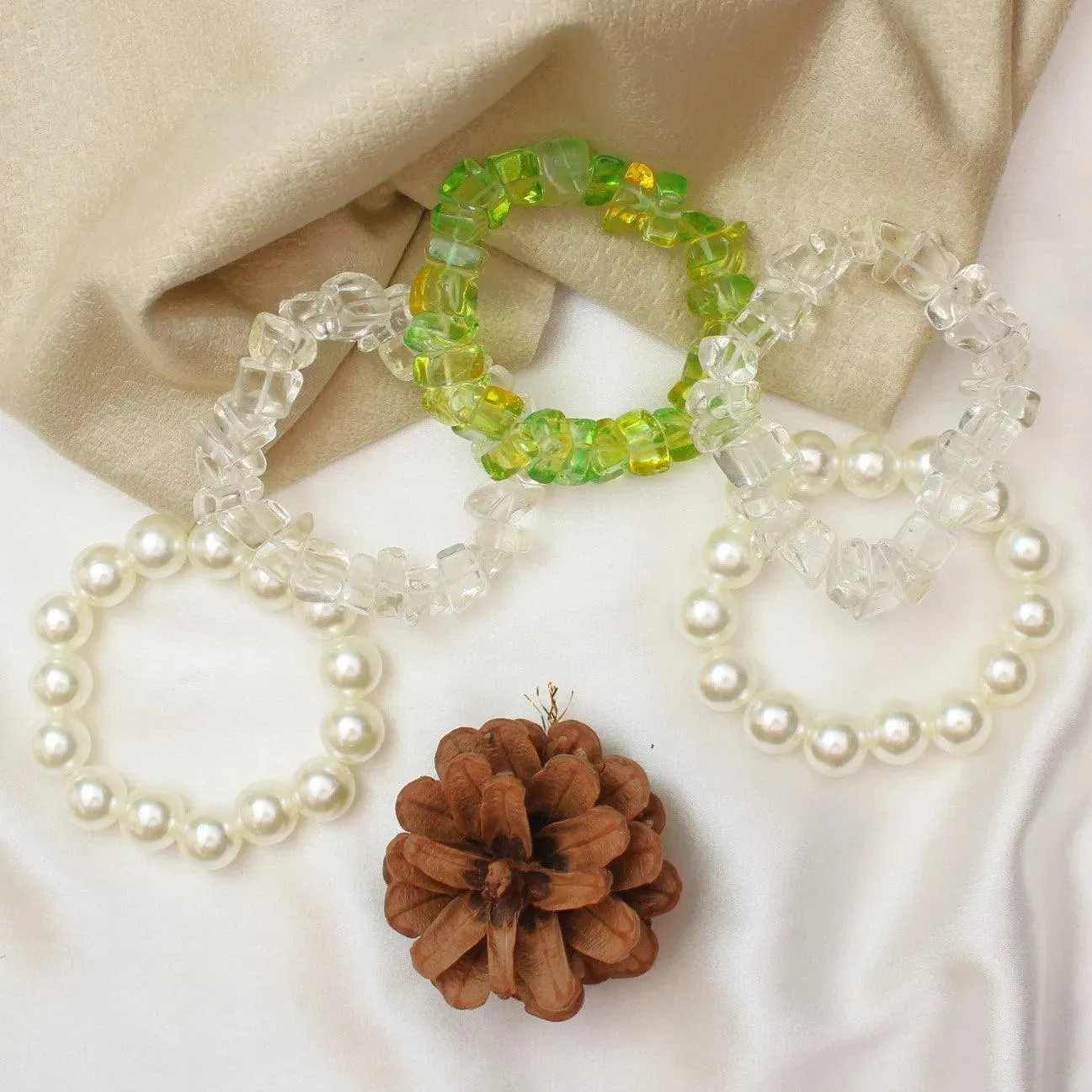 TFC Summer Green Beads & Pearls Bracelet Stack (Set of 5)