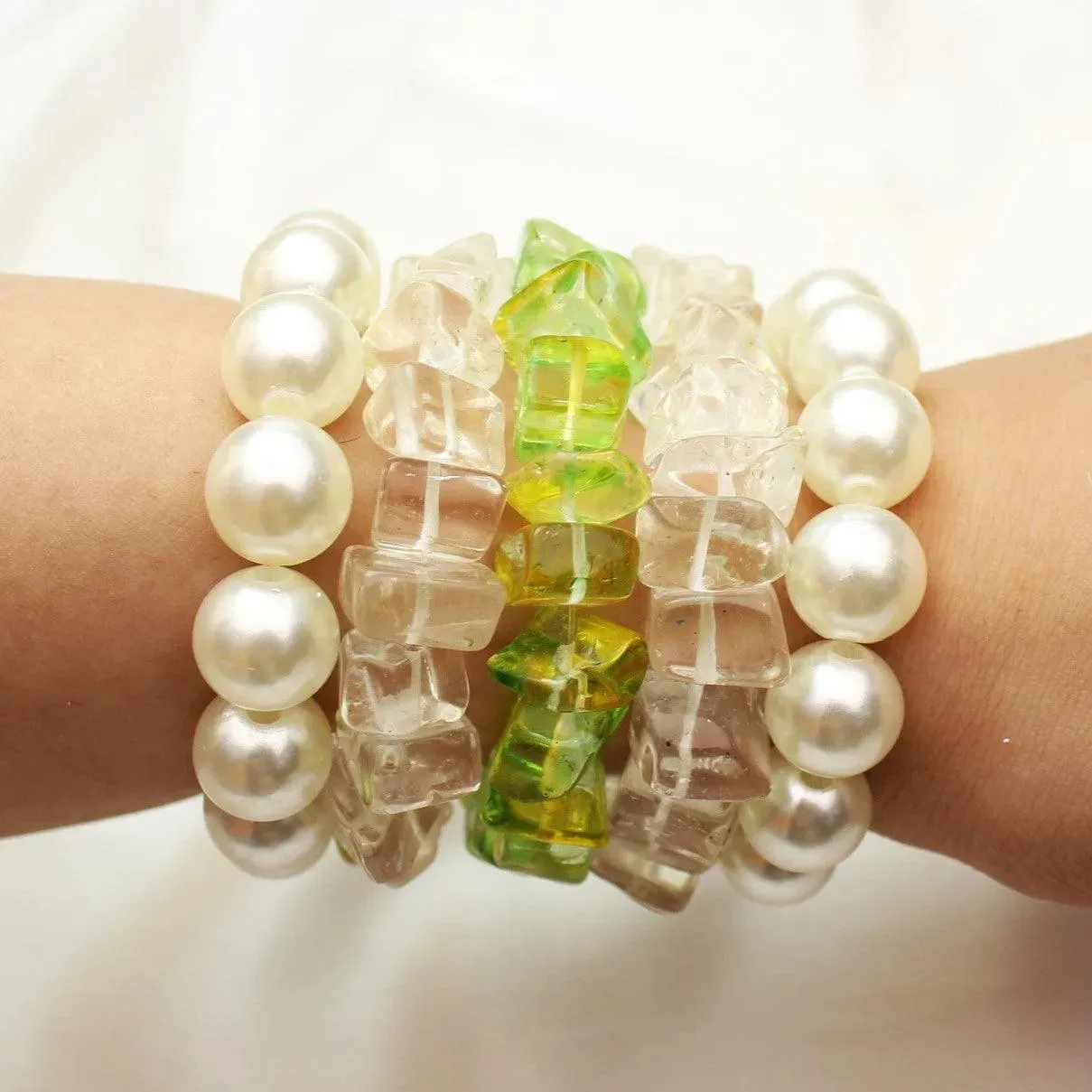 TFC Summer Green Beads & Pearls Bracelet Stack (Set of 5)