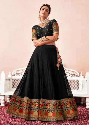 Traditional Regal Black Kalidar Embroidered Net Lehenga Choli