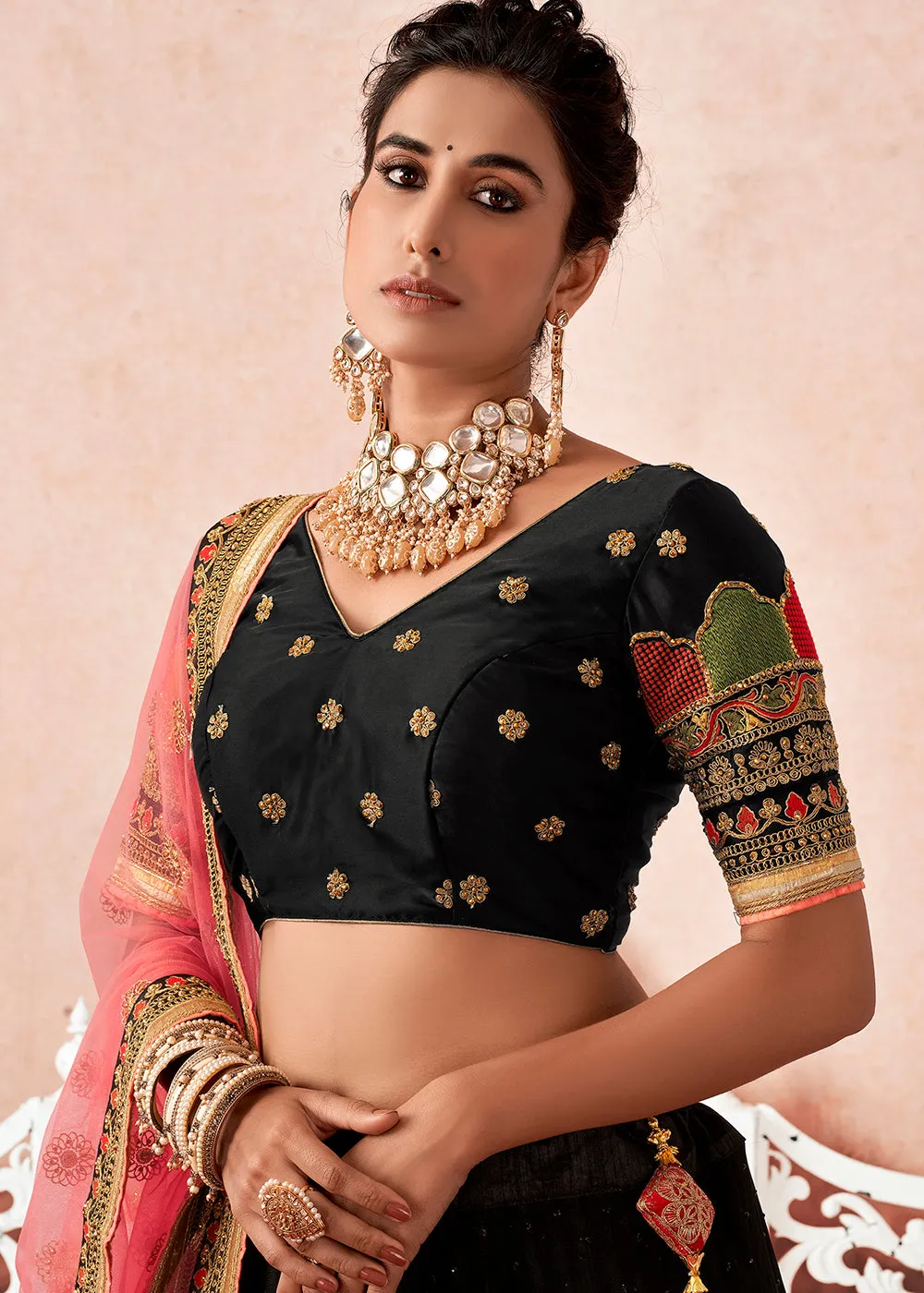 Traditional Regal Black Kalidar Embroidered Net Lehenga Choli