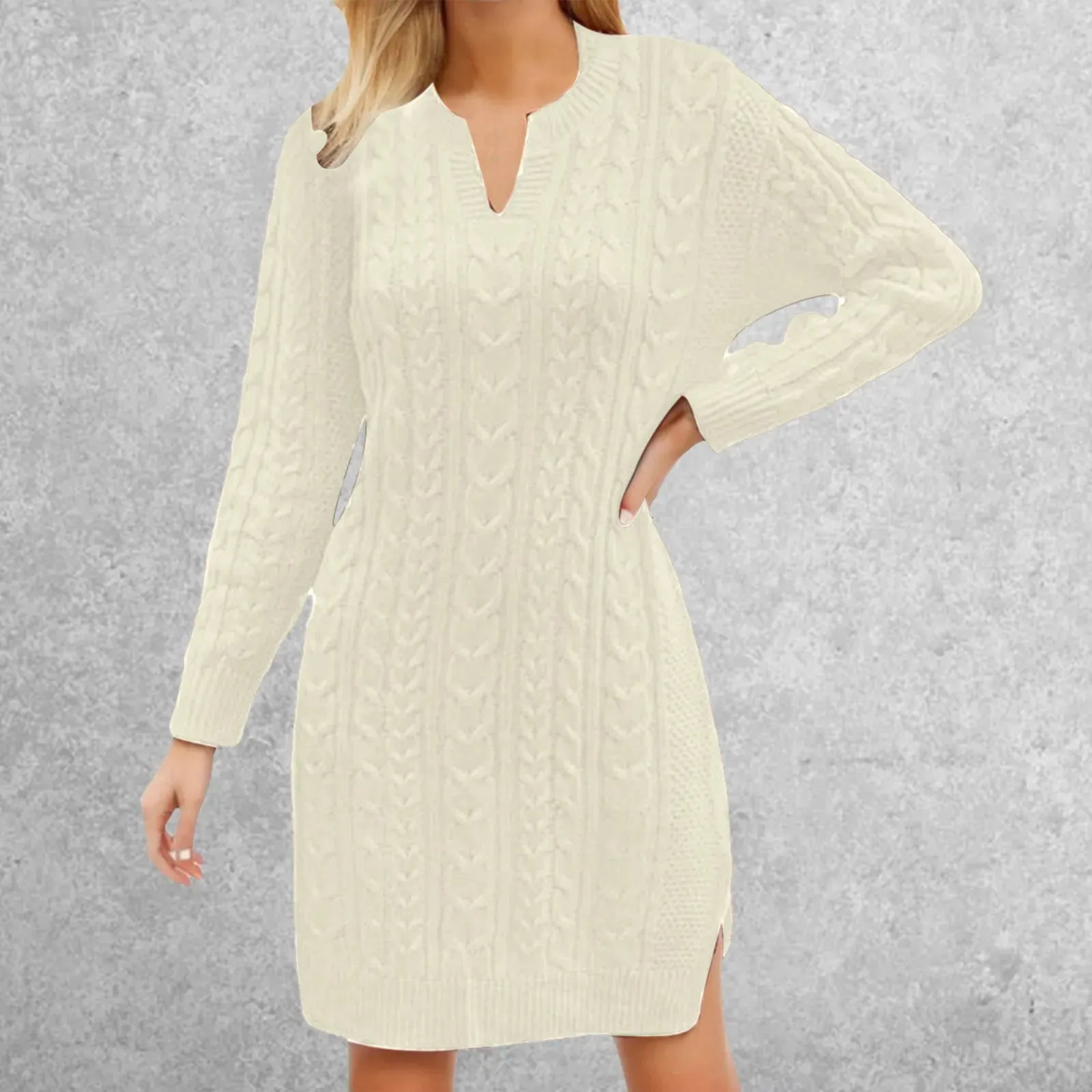 Twist Knit Full-Sleeved Waist Mini Elegant New Casual Fashionable Dress