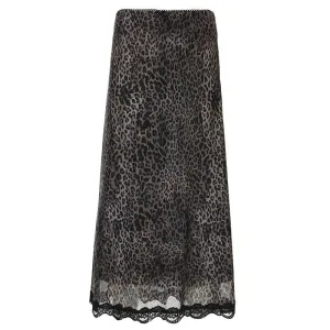 Vintage Leopard Print Patchwork Lace Maxi Skirt