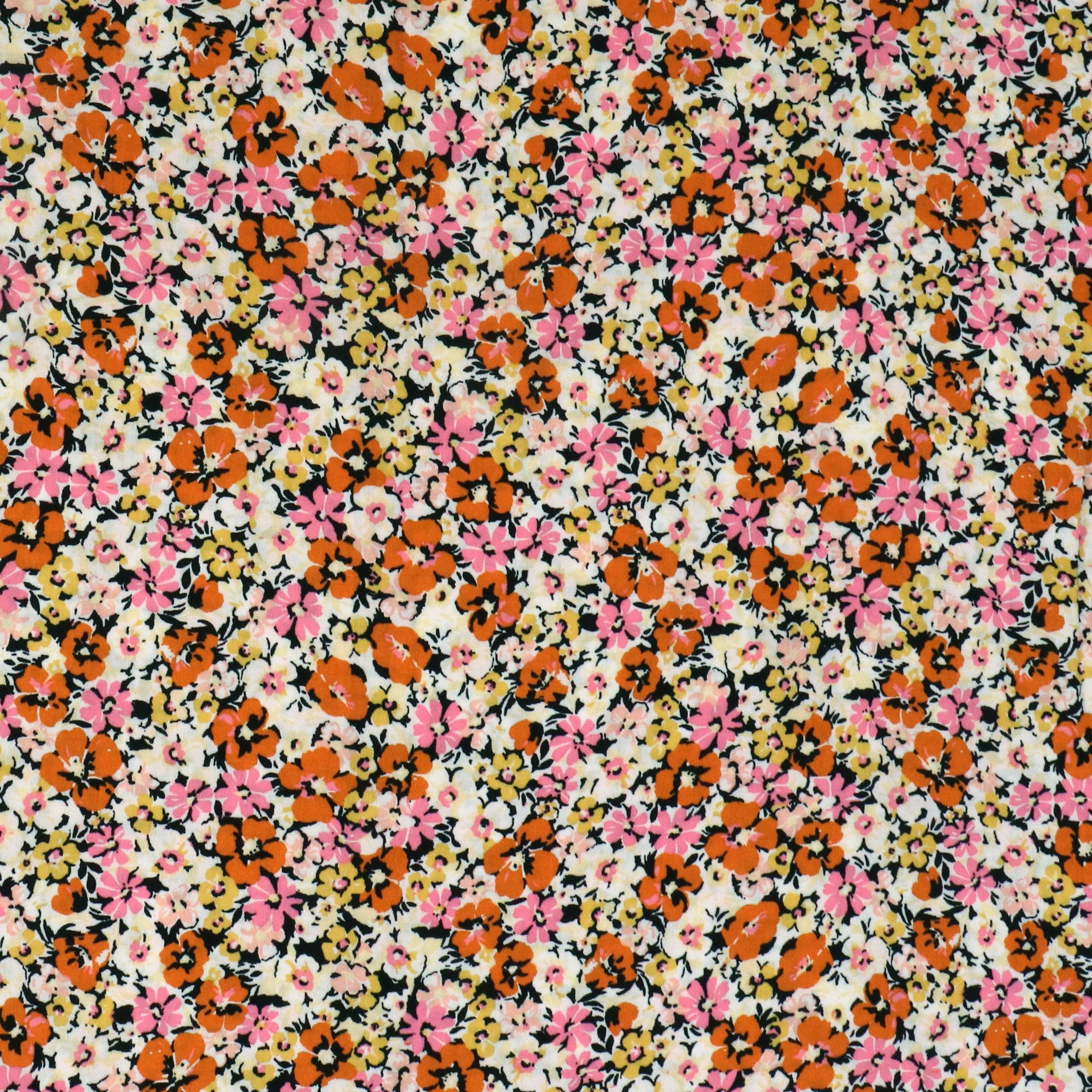 Viscose Lawn - Orange   Pink Floral - END OF BOLT 45cm