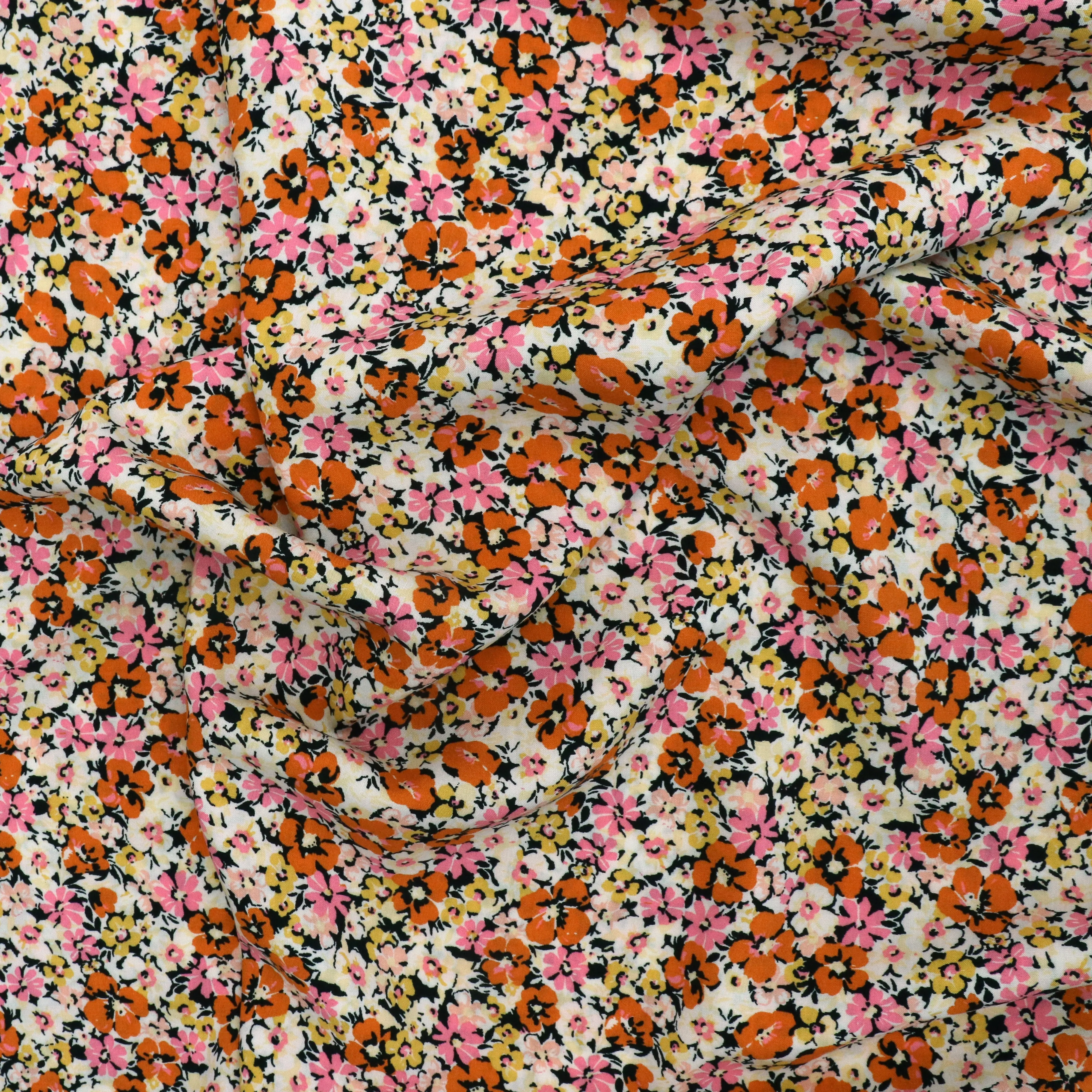 Viscose Lawn - Orange   Pink Floral - END OF BOLT 45cm