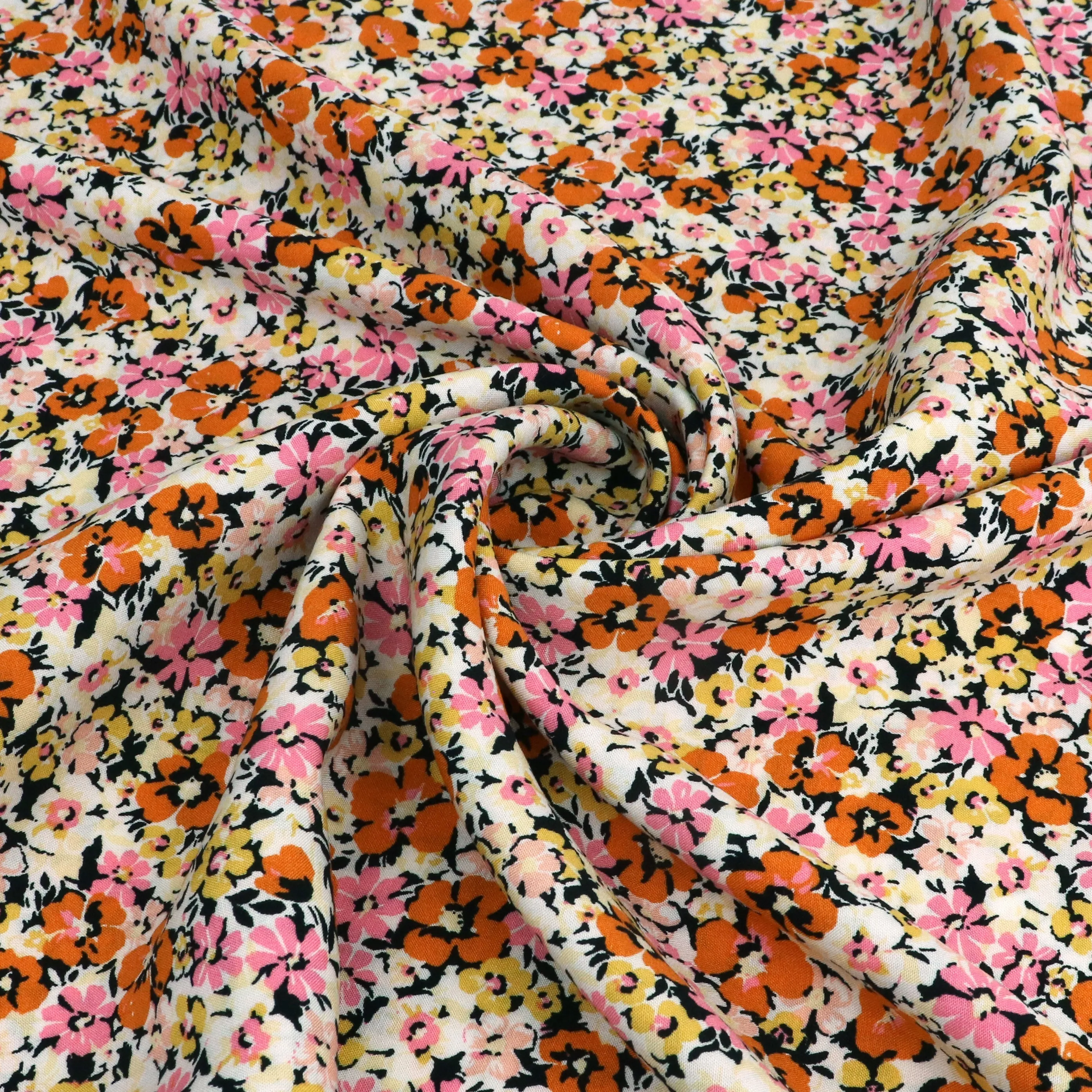 Viscose Lawn - Orange   Pink Floral - END OF BOLT 45cm