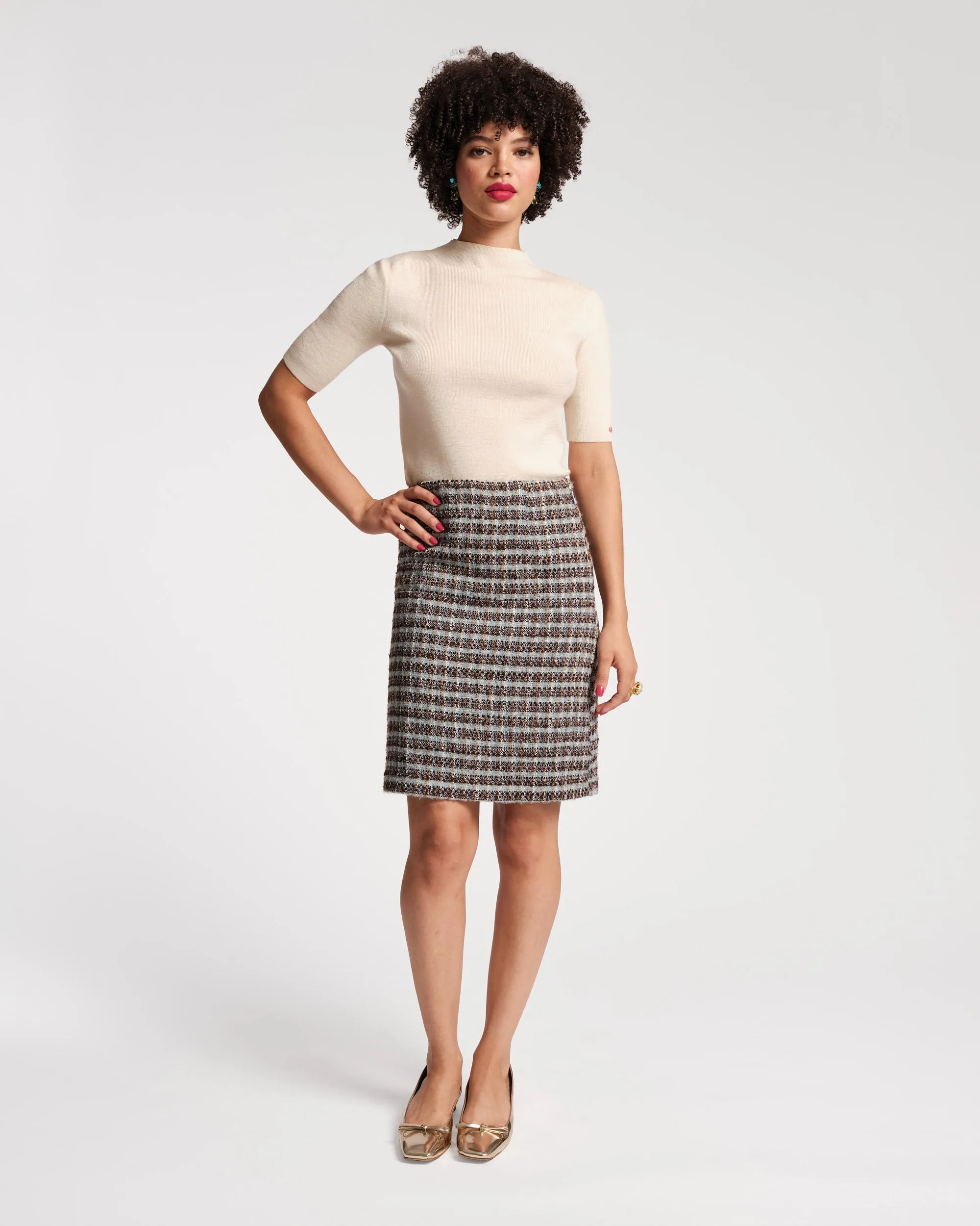 Wool Plaid Pencil Skirt